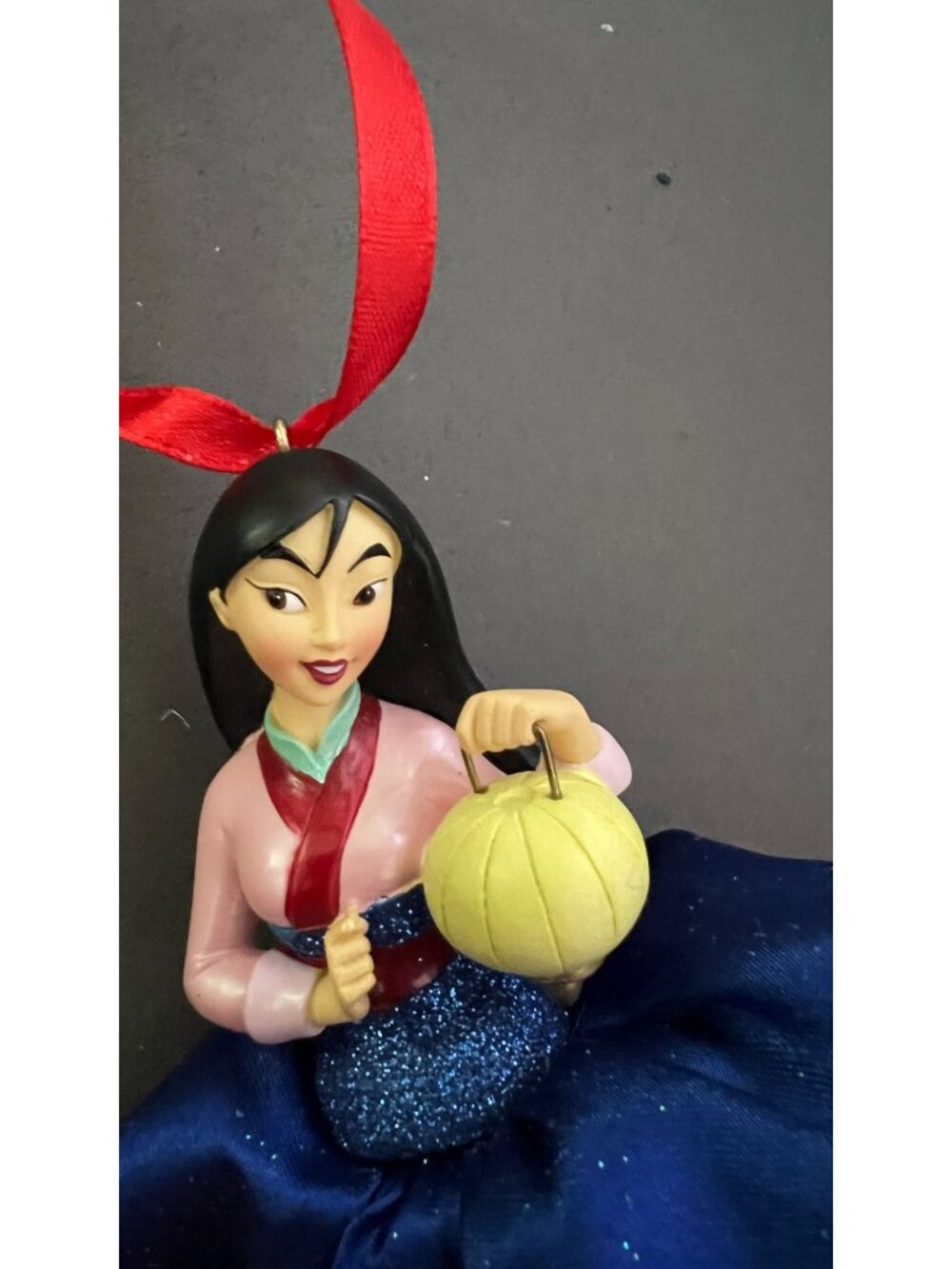 Disney Mulan Ornament Holding Lantern Red & Pink Fabric Dress - Picture 3 of 5